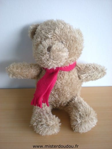 Ours Beige echarpe rouge Yves rocher