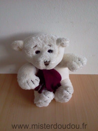 Ours Ecru echarpe bordeau Yves rocher