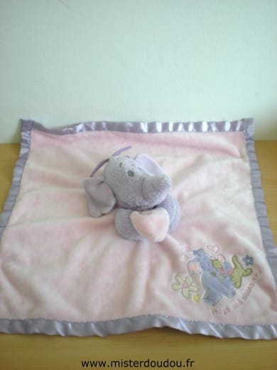 Eléphant Efelant lumpy rose liseret mauve satin Disney