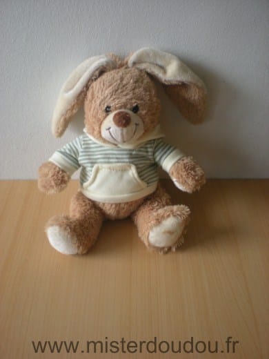 Lapin Marron tshirt à capuche rayé écru vert Marque Inconnue