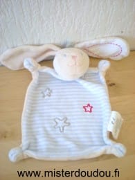 Lapin Rayé blanc bleu avec étoiles , beige dessous Absorba