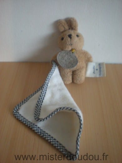 Lapin Marron petit mouchoir ecru Doudou et compagnie