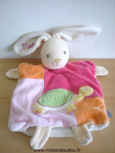 Lapin Patchwork rose orange avec tortue Doudou et compagnie