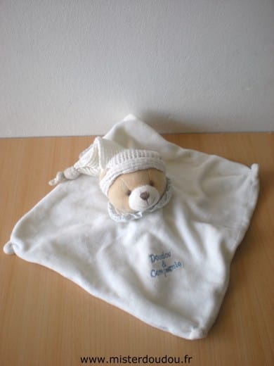Ours Blanc brodé en bleu doudou & compagnie Doudou et compagnie
