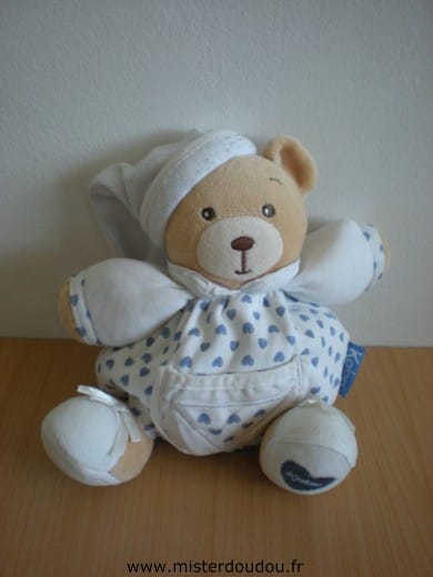 Ours Blanc avec petits coeurs bleus Kaloo