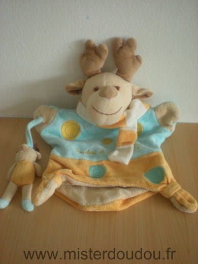 Renne Bleu jaune avec bebe doudou Doudou et compagnie