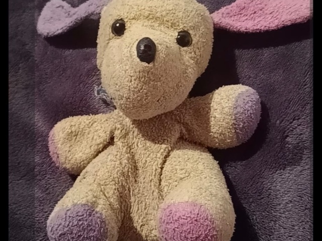 doudou chien Maxita jaune rose violet