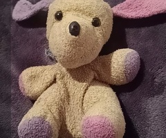 doudou chien Maxita jaune rose violet