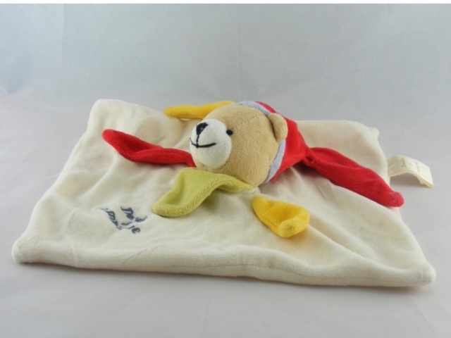 DOUDOU ET COMPAGNIE PLAT OURS BLANC JAUNE ROUGE VERT