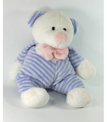 Peluche doudou ours blanc bleu rayures Altans Club 30 cm