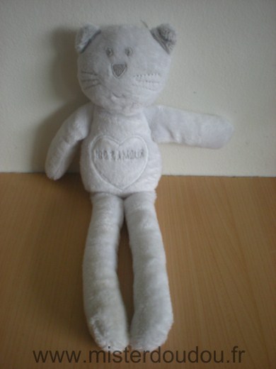 Bout chou Chat Blanc gris coeur cent pour cent amour - Très bon état