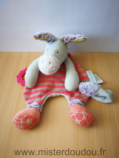 Moulin roty Ane Bleu rouge beige biscotte et pompon - Bon état