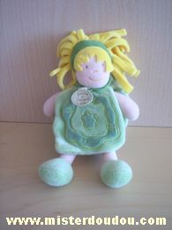 Doudou et compagnie Bonhomme Vert jaune rose - Très bon état