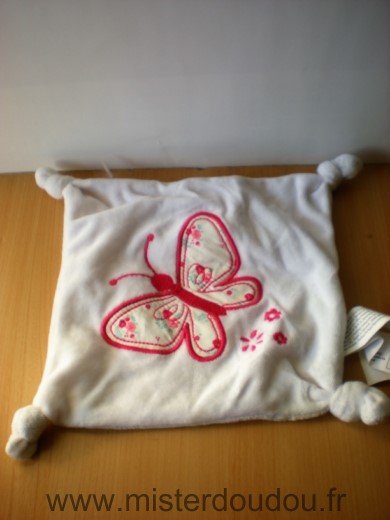 Auchan Carre Blanc motif papillon rose - Très bon état