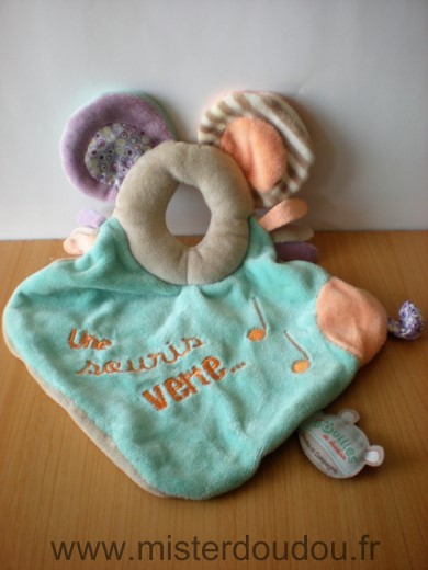 Doudou et compagnie Carre Bleu turquoise orange gris les bouilles - Très bon état