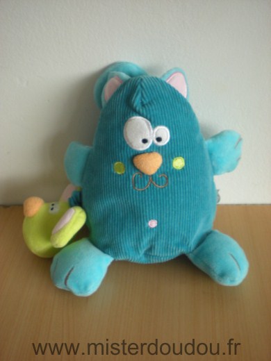 Creativtoys Chat Sacha bleu velours avec tete de souris jaune qui vibre - Très bon état