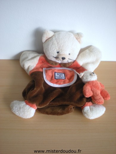 Doudou et compagnie Chat Blanc orange marron avec bébé chat - Très bon état