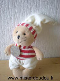 Doudou et compagnie Chat Blanc rouge - Très bon état