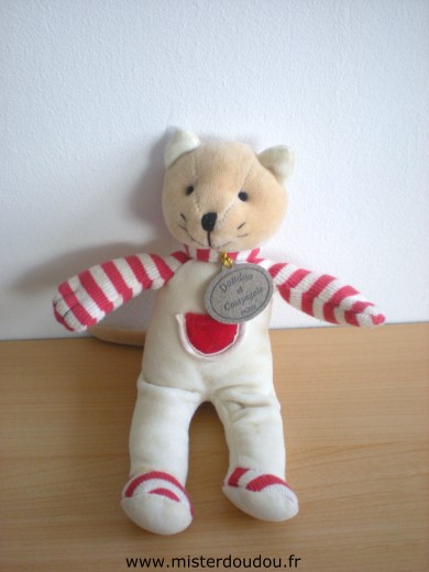 Doudou et compagnie Chat Blanc rouge - Très bon état