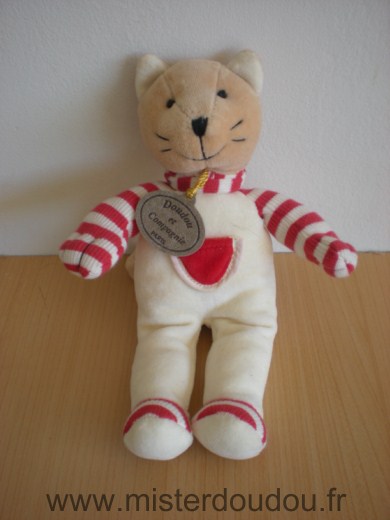 Doudou et compagnie Chat Ecru rouge - Très bon état