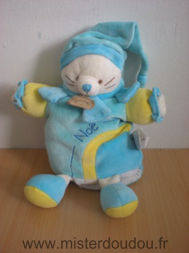 Doudou et compagnie Chat Noé bleu jaune - Très bon état