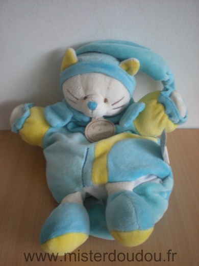 Doudou et compagnie Chat Noé jaune bleu - Très bon état
