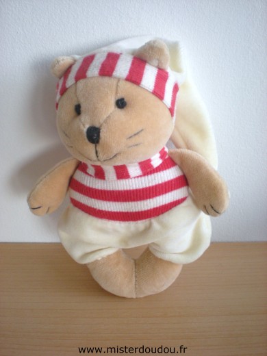 Doudou et compagnie Chat Rayé rouge blanc - Très bon état