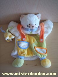 Doudou et compagnie Chat Vert jaune blanc col bleu - Très bon état
