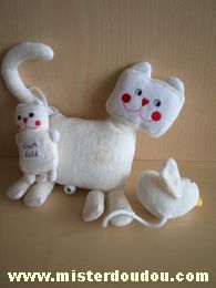 Du pareil au même Chat Rayé blanc jaune avec bébé chat et oiseau - Très bon état