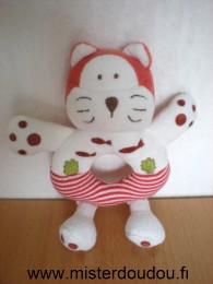 Marque Inconnue Chat Blanc rouge rayé poissons - Très bon état