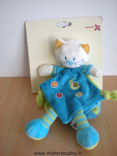 Nicotoy Chat Bleu vert avec un escargot brodé - Neuf