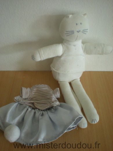 Petit bateau Chat Blanc tshirt blanc points bleu tshirt raye marron blanc jupe grise - Très bon état