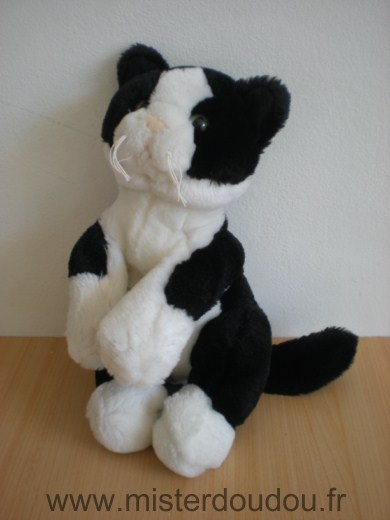 Marque Inconnue Chat Peluche noir blanc yeux vert nez rose - Très bon état