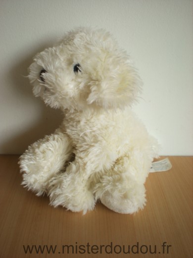 Animal alley Chien Peluche blanc billes marron pour les yeux nez cousu marron - Très bon état