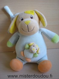 Anna club plush Chien Bleu orange vert jaune tirette bébé chien - Très bon état