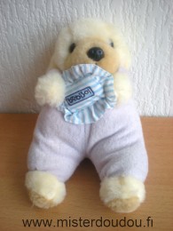 Bébisol Chien Beige tissus eponge mauve coussin rayé bleu blanc - Bon état