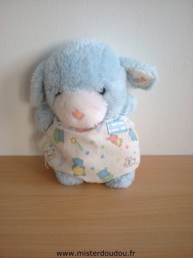 Boulgom Chien Peuche bleue, tissus blanc motifs etoiles ours lapin chien - Etat moyen