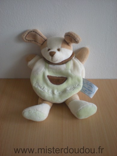 Doudou et compagnie Chien Beige blanc vert - Très bon état