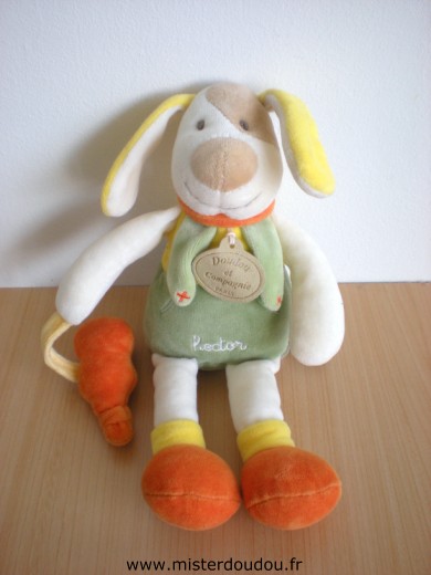 Doudou et compagnie Chien Hector vert jaune orange ecru - Très bon état