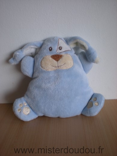 Doudou et compagnie Chien Semi plat bleu coccard blanc scratch dans le dos - Très bon état