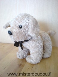 Marque Inconnue Chien Beige ruban marron yeux billes noires - Très bon état
