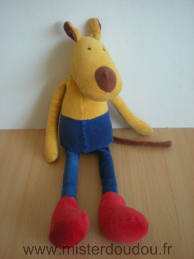 Moulin roty Chien Jaune bleu rouge - Très bon état