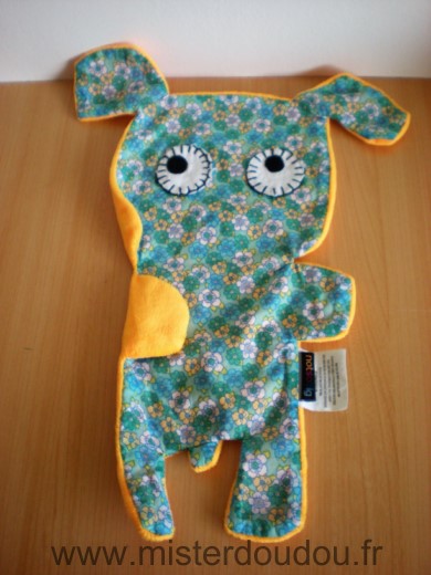 Notsobig Chien Tissus vert motifs fleurs dessous velours orange - Très bon état