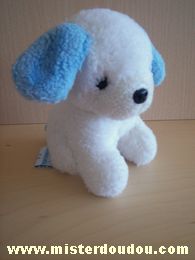Nounours Chien Blanc bleu, nez et yeux en plastique noirs - Etat moyen