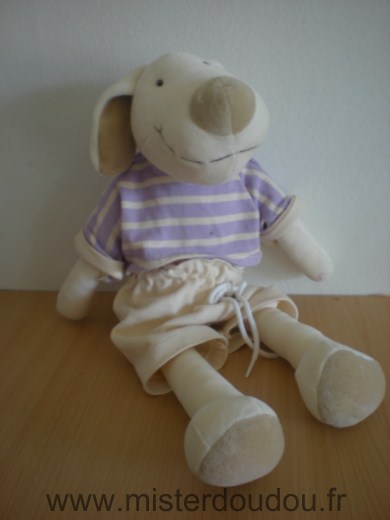 Nounours Chien Ecru short ecru tshirt raye mauve blanc - Très bon état