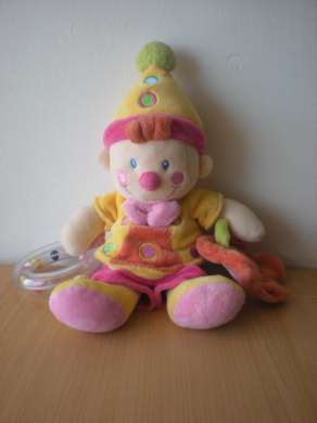 Nicotoy Clown Jaune rose orange avec anneau hochet fleur mirroir - Très bon état