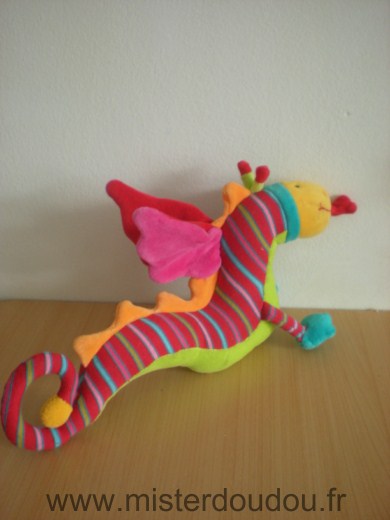 Moulin roty Dragon Dragobert rouge vert raye - Très bon état