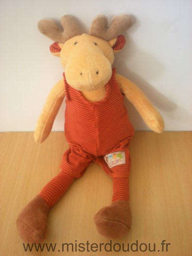 Moulin roty Elan Adam les loupios jaune salopette orange rayée - Très bon état