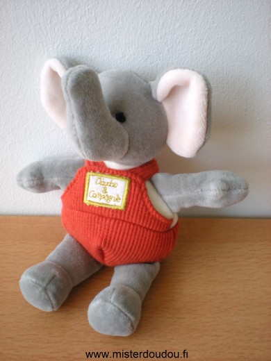 Doudou et compagnie Eléphant Gris salopette orange - Très bon état