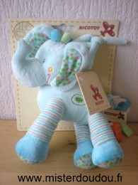 Nicotoy Eléphant Bleu jambes rayées - Neuf